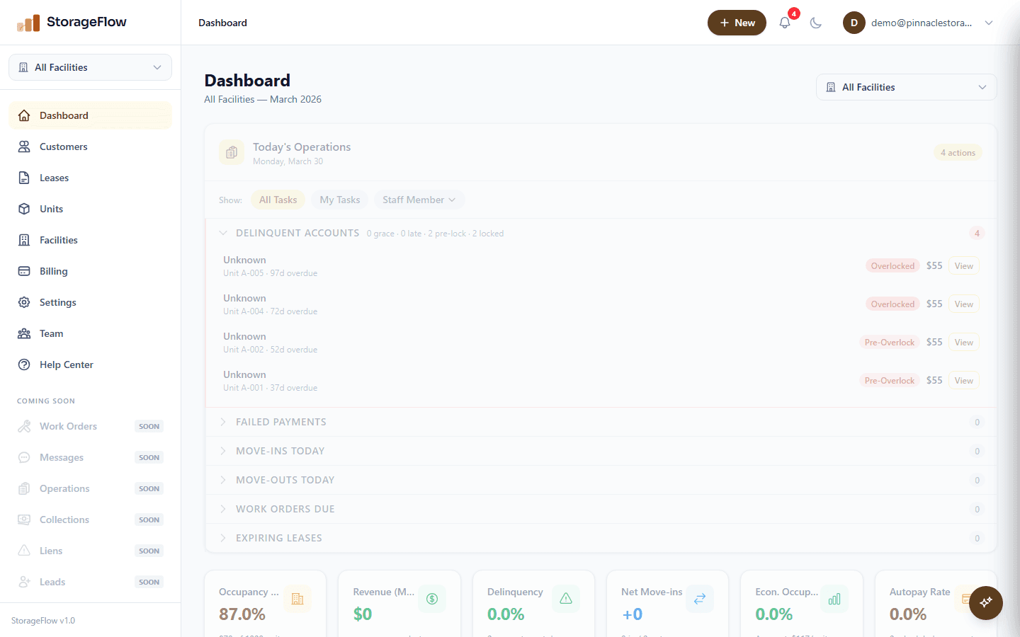 StorageFlow Dashboard (light mode)