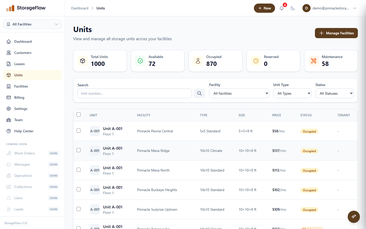 Unit Management (light mode)
